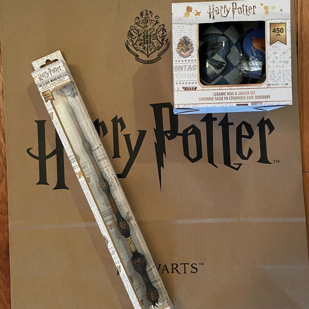 Harry Potter Elder Wand Replica & Ravenclaw Ceramic Mug Saucer Set. Miniso.